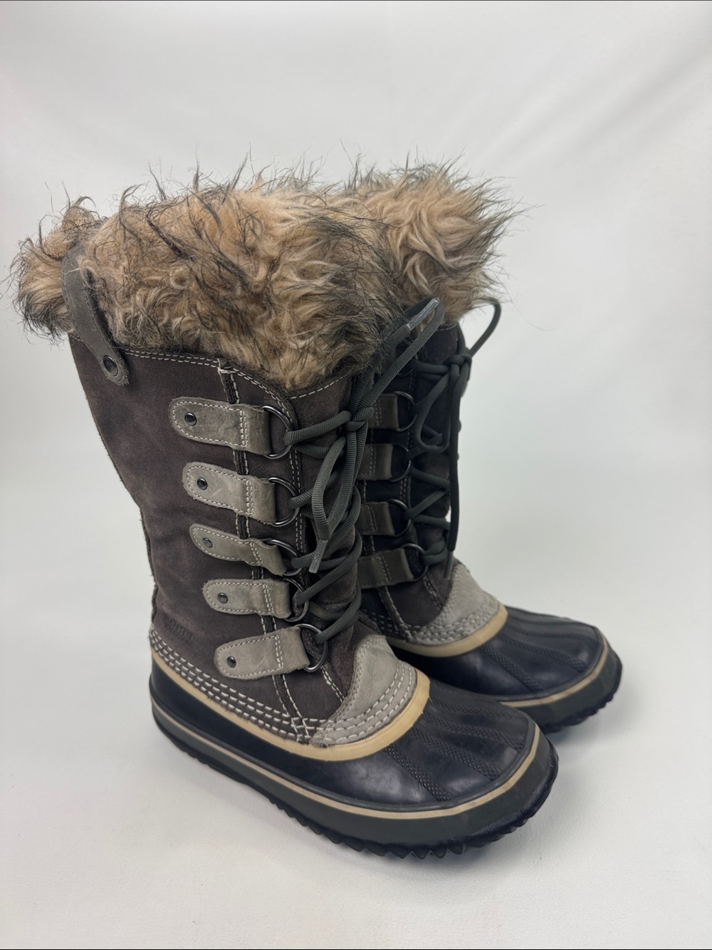 Sorel Women’s Brown Fur-Trim Winter Lace-Up Boots Lined waterproof Size 6